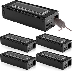 $40 Qualirey 4 Pack Multi Catch Mice Trap Clear Top Humanized Mouse Trap Rodent for Indoor Outdoor Rat Control Pet and Security(4.5 Inch,Black)