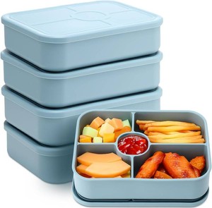 $39 Jingmore 4 Pack Silicone Bento Box, 5 Compartment, Blue