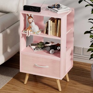 $45 Aenuert Night Stand, Pink Nightstand with Drawer, Side Table with Open Storage, 3-Tier Modern End Table, Bedside Table for Small Space, Living Room, Bedroom