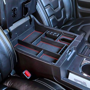 $20 Center Console Organizer Compatible with 2014-2017 2018 2019 2020 2021 Tundra Accessories, Crewmax Interior Armrest Underseat Storage Box- Full-coverage Insert Tray, Red Trim