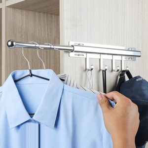 $23 BaiNong Valet Rod for Closets Pull Out 12 Silver with 4 Hooks
