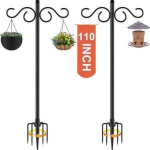 $34 RCUICA Double Shepherds Hooks for Outdoor,2 Pack 110Inch Bird Feeder Pole with 5 Prongs Base,Heavy Duty Shepherds Hook,Suitable for Garden in Hanging Flower Basket,Lantern,Bird Nests (110 inch)