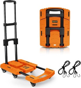$40 Voipvvii Folding Hand Truck500lbs, Portable Heavy Duty Dolly Cart, 6 Wheels Collapsible Luggage Cart with 2 Elastic Ropes - Compact Trolley Cart for Easy Moving - Ideal Hand Cart for Travel and More