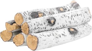 $80 Skyflame 6 Piece Ceramic White Birch Wood Logs for Fire Pit Fireplace