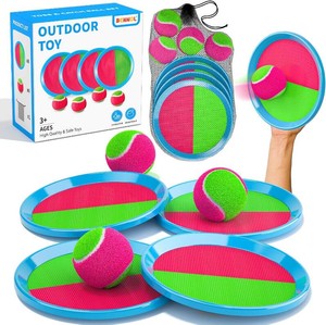 $20 Bennol Toss and Catch Velcro Ball Set with 4 Paddles, Backyard Outdoor Toys Gifts for Kids Age 4-8 8-12, Camping Velcro Tennis Ball Catch Game Bulk Set (no carry bag)