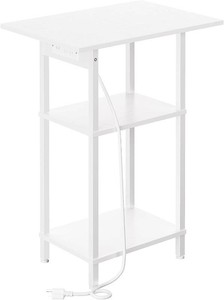 $50 Asgolion Tall End Table with Charging Station, Tall Nightstand with Storage