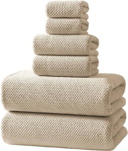 $22 REDKISS 6-Piece Bath Towel Set - 2 Washcloths, 2 Hand Towels, 2 Bath Towels  Ultra-Fiber Coral Fleece, Super Absorbent, No Lint & No Fading  Perfect for Bathroom, Spa, Gym  Family & Adults-Camel