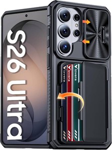 $20 Vizvera for Samsung Galaxy S26 Ultra Case Wallet RFID Cards HolderCamera CoverEdge Raised Full Body Rugged Shockproof Silicone Phone Case for Galaxy S26 Ultra 6.9 2026,Black