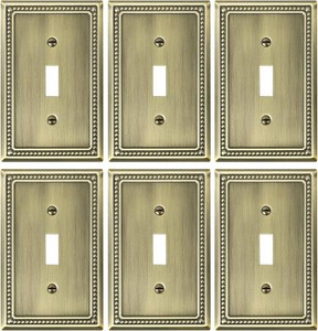 $20 6-Pack Single Toggle Light Switch Cover Plate, Antique Brass