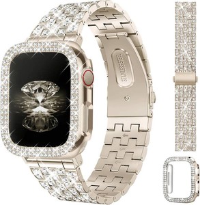 $20 Diamond Bands with Bling Case Women Compatible with Apple Watch 40mm 38mm 41mm 44mm 45mm 42mm 46mm 49mm Luxury Metal Bracelet Replacement Strap for iWatch Series 1110987654 SEUltra 321