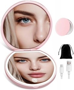 Magnifying Mirror, Rechargeable Compact Makeup Mirror with Light 40X Pink
