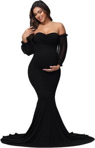 $40 Womens Maternity Mesh Sleeves Off Shoulder Maxi Photoshoot Dress Size Medium