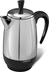$70 Farberware Electric Coffee Percolator, Stainless Steel Basket, Automatic Keep Warm, No-Drip Spout, 8 Cup