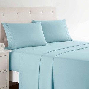 $30 Clara Clark Bed Sheets, Premier 1800 Series 4 Piece Bed Sheet Set, Deep Pocket, Wrinkle, Fade, Stain Resistant, Luxury Soft Bedding Sheets & Pillowcases, Queen, Light Blue Aqua Queen