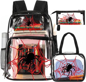 $29 Paterr 2 Pcs Clear Backpack Kids Spider Black Red Lunch Bag Pencil Case