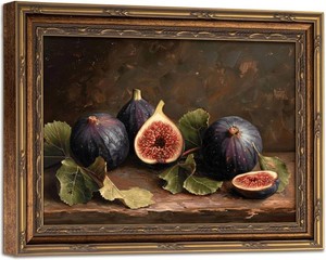 Vintage Gold Framed Fig Fruit Still Life Canvas Wall Art 9x11 in