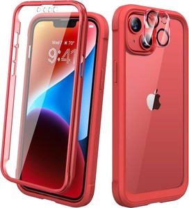 $22 Diaclara Designed for iPhone 14 Case, Full Body Rugged Case with Built-in Touch Sensitive Anti-Scratch Screen Protector, with Camera Lens Protector for iPhone 14 6.1 (Red and Clear)