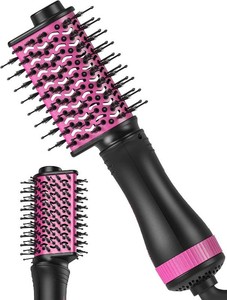 $30 4-in-1 Blow Dryer Brush for Short to Medium Hair, Black & Pink,Travel
