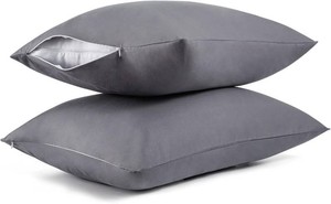 Cotton Pillow ProtectorsCases Queen Size with Zipper 2 Pack Grey Color,Cooling & Breathable Bed Pillow Protectors Set of 2 Pillow Cases Cover (Queen Size 20 x 30)