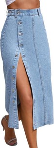 $35 Trendy High Waisted Denim Skirt for Women Button Front Slit Midi Skirt for Ladies Fashion 2025 Summer Size Small
