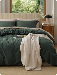 $65 Bedsure PureWoven 100% Washed Cotton Duvet Cover Set, Queen Size, 3-PC