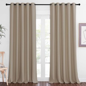 $27 NICETOWN Patio Blackout Curtain Panels - Extra Wide Sliding Door Thermal Insulated Drape, Privacy Room Divider Curtain for Bedroom Office (Taupe, 66 x 118 Inch Long)