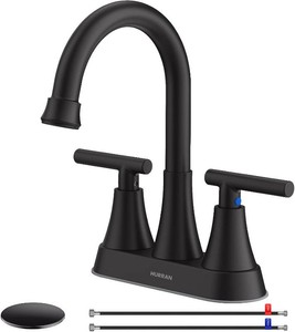 $40 Matte Black Bathroom Faucet, Hurran 4 inch Centerset 2-Handle Lead-Free