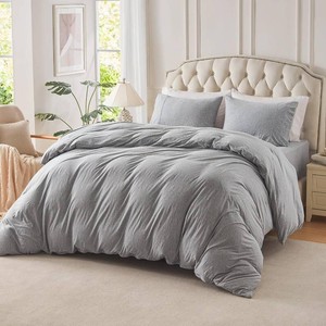 $60 PURE ERA Jersey Knit Duvet Cover Set Heather Light Grey Full
