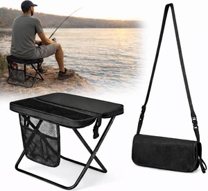 Foldable Stool with Carrying Bag,Compact Folding Chair with Shoulder Strap, Lightweight Outdoor Seat for Fishing, Camping, Hiking, Garden, Beach, Sports Games, Festivals Dark Black