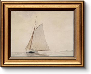 Gold Framed Vintage Wall Art for Living Room, Seaview Painting Prints Shelf Decor for Kitchen, Aesthetic Bedroom Wall Art, Christmas Gifts for Friends or Family (White Sailboat - 8x10)