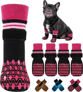 Kuoser Non Slip Dog Socks for Hardwood Floors, Dog Grippy Socks, Rose, XS