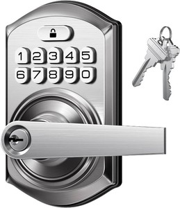$68 TEEHO TE004 Keyless Entry Door Lock Handle with Keypad, Satin Nickel