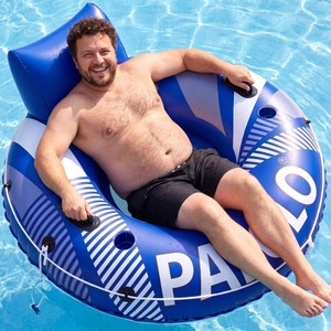 $43 Pool Floats for Adult, 53 450lb Heavy Duty River Tubes for Floating with Headrest Grab Rope 2 Cup Holder & Double-Sealed Mesh Seat, Large Inflatable Floating Tubes for River Lake Pool Beach