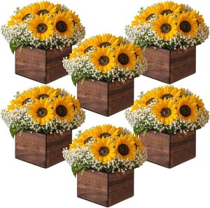 $49 Suncalla 162 Pcs6 Set Sunflower Centerpieces with Wood Box, Tables Decor