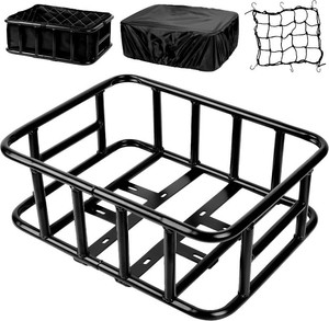 $40 Bike Basket Rear, Large Bicycle Basket with Cargo Net, Liner and Waterproof Cover for Electirc Bike, Ebike and Bikes, Large Capacity Wire Bakset