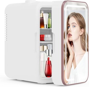 $70 YLFU 6L Mini Skincare Fridge with Dimmable LED Mirror for Makeup Cosmetics