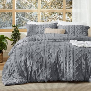 $93 Bedsure Tufted Boho Comforter Set King, Bedroom Decor Bedding Set Grey