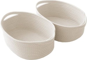 JMvicyroam Small Woven Basket, Empty Gift Basket, White2 Pack