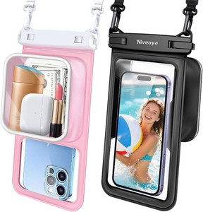 $24 Niveaya Floatable Floating Waterproof Phone Pouch 2 Pack-Up to 8.5, Large Space Adjustable Neck Lanyard Waterproof Phone Case, Phone Dry Bags for Vacation Beach Pool Kayak Cruise Travel Essentials