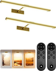 $60 EZVALO Picture Light for Wall, 4800mAh Rechargeable Wireless Gold Light with IR Remote, Dimmable Magnetic LED Art Display Light with 3 Color Temperatures, for Gallery, Living Room, Bedroom(2Pack)