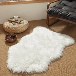 $20 Ashler Faux Fur Rug, White, 2x3 Ft, Machine Washable