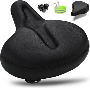 $36 CDYWD Oversized Bike Seat for Men & Women, Comfortable Gel Padded, Extra Wide Bicycle Seat Cushion Comfort, Replacement Saddle for Peloton, Stationary Exercise Bike, Mountain Bike, Cruiser, City Bike