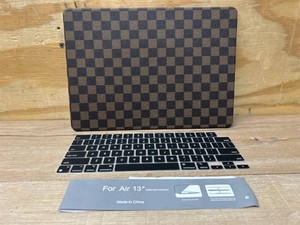 Compatible with MacBook Air 13 inch Case 2026 M5, 2022-2025 M4M3M2 A3449 A3240 A3113 A2681, Checker Checkerboard Grid Texture PU Leather Hardshell & Keyboard Cover, Brown Checkered