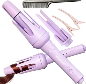 $25 Professional Automatic Curling Iron for Long Hair, Rotating Curling Iron 1 Inch & 1.25 Inch, Automatic Hair Curler for Travel, Dual Voltage, 3 Heat Settings, Beach Waves Tangle-Free, Purple