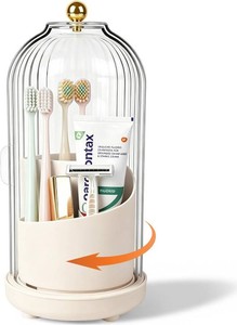 Toothbrush Holders with Cover Toothpaste Organizer for Bathroom, Beige