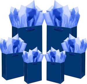 qiqee Navy Blue Gift Bags with Tissue Paper Mulit Assorted Sizes 10PCS Present Party Favor Birthday Bags(2pcs Large 13, 4pcs Medium 9, 4pcs Small 6 Bags)