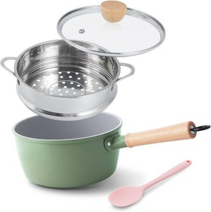 $36 ROCKURWOK Ceramic Nonstick Sauce Pan with Steamer, 2.5QT Cooking Pot, Green
