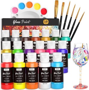 $23 Nicpro 18 Colors Stained Glass Paint Set, 1oz  30ml Waterproof Acrylic