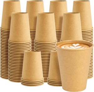 200 Pack 8oz Kraft Coffee Cups, Brown Kraft Disposable Paper Coffee Cups, Hot Coffee Cups & Cold Coffee Cups, Food-Safe Kraft Paper Cups, Heavy-Duty Disposable Paper Cups for Coffee, Tea, Cocoa, Water