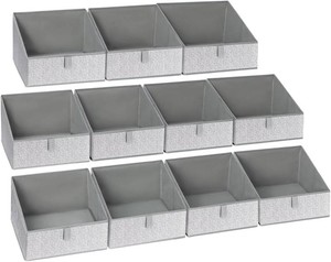 $25 DIMJ Closet Storage Bins 10 Pack - Fabric Trapezoid Closet Organizer Bin, Foldable Storage Baskets for Shelves, Closet Shelf Organizer, Clothing Storage Box for Toys, Books, Towel, Clothes, Gray